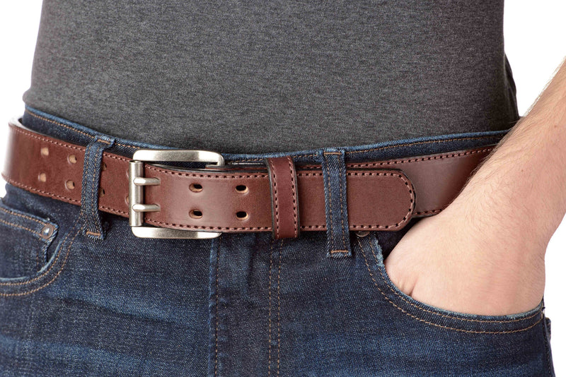 1 3/4 Heavy Duty Leather Work Gun Belt Stitched_2 Prong Buckle Amish  Handmade