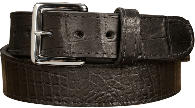 Zoom view of black single stitched alligator leather belt by Bullhide Belts