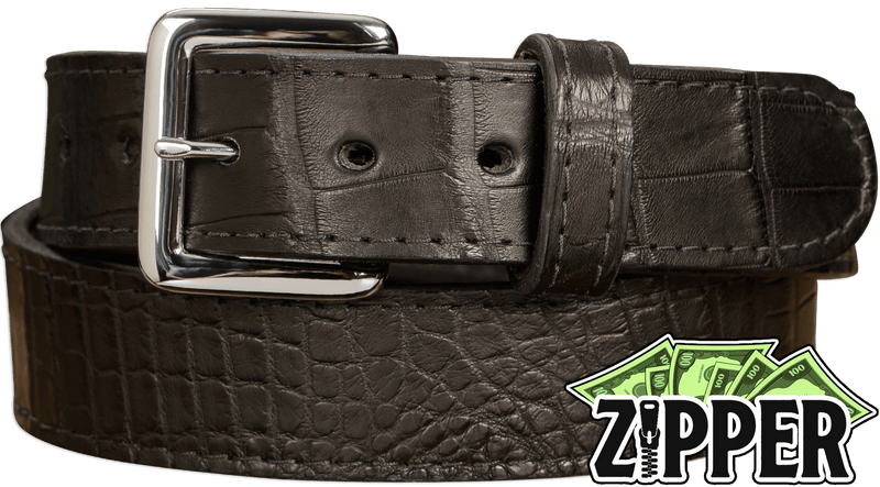 Black American Alligator Money Belt With 25" Zipper - Bullhide Belts