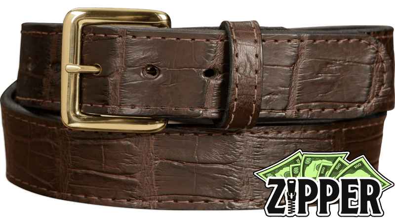 Brown American Alligator Money Belt With 25" Zipper - Bullhide Belts
