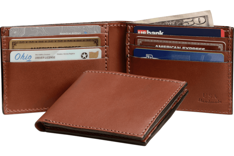 Medium Brown Premium Leather 6 Card Slot Bifold Wallet - Bullhide Belts