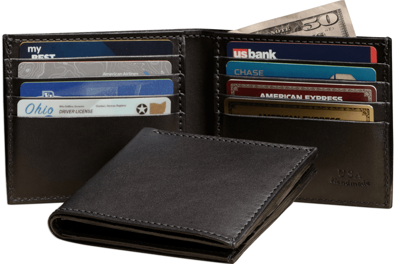 Black Premium Leather 8 Card Slot Bifold Wallet - Bullhide Belts