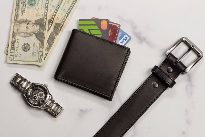 Black Premium Leather 8 Card Slot Bifold Wallet - Bullhide Belts