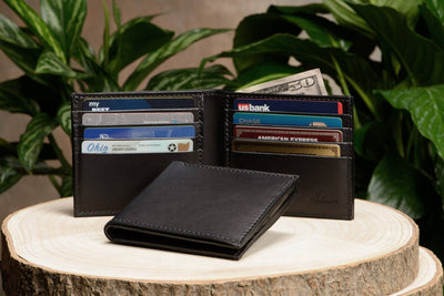 Black Premium Leather 8 Card Slot Bifold Wallet - Bullhide Belts