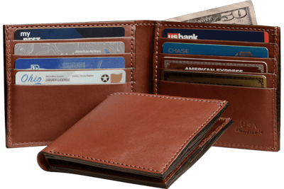 Medium Brown Premium Leather 8 Card Slot Bifold Wallet - Bullhide Belts