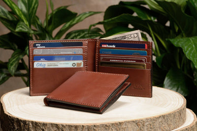 Medium Brown Premium Leather 8 Card Slot Bifold Wallet - Bullhide Belts