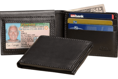 Black Premium Leather Bifold Wallet With Flip Up ID Window - Bullhide Belts