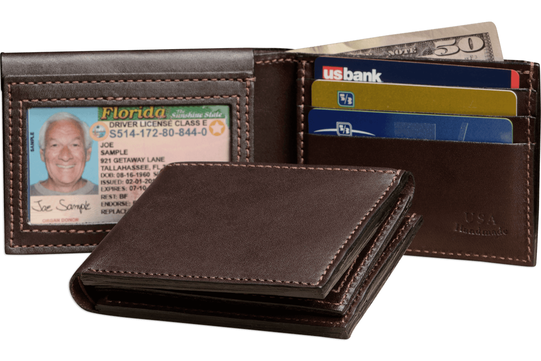 Brown Premium Leather Bifold Wallet With Flip Up ID Window