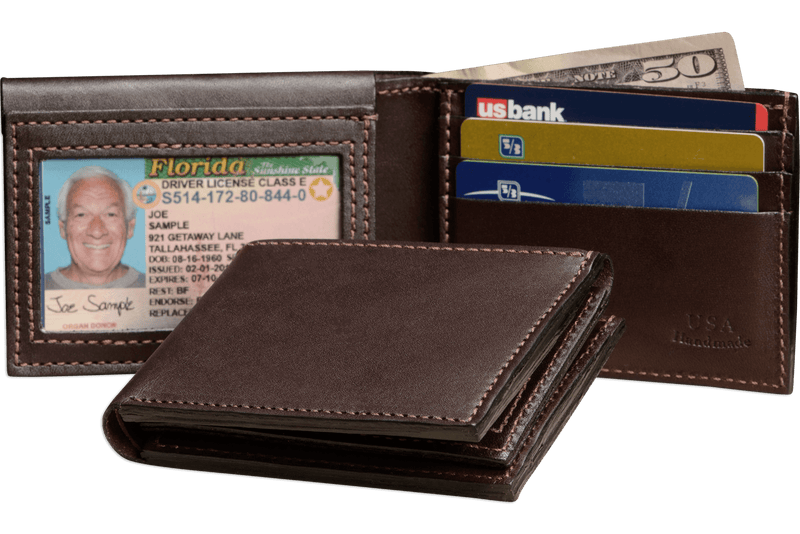 Brown Premium Leather Bifold Wallet with Flip Up ID Window