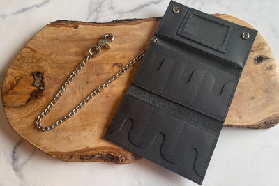 Black Premium Leather Biker Chain Wallet With ID Window - Bullhide Belts