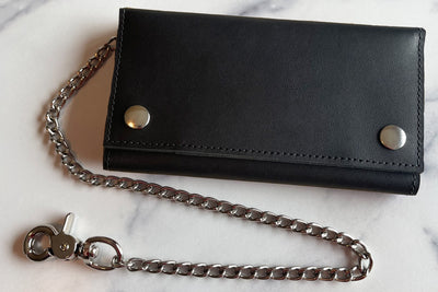 Black Premium Leather Biker Chain Wallet With ID Window - Bullhide Belts