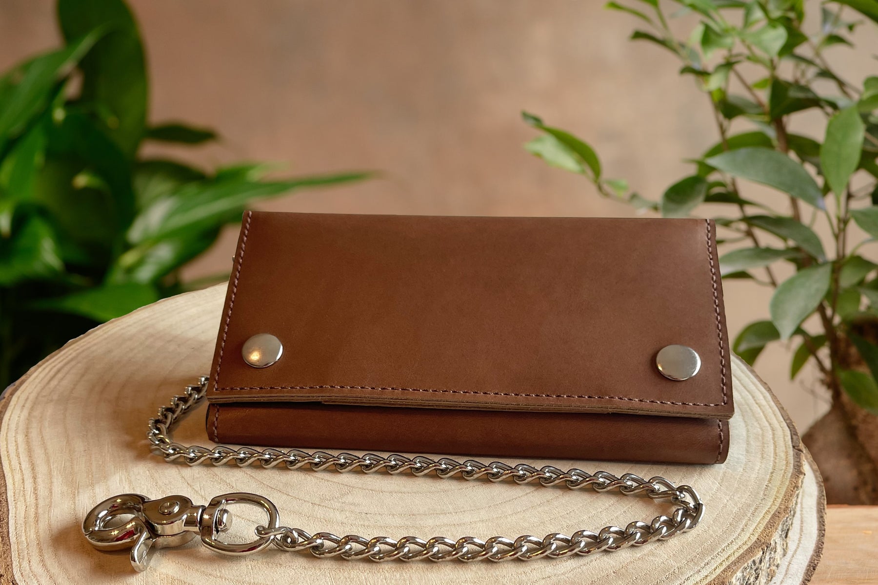 Tan Premium Leather Biker Chain Wallet With ID Window Large 7.38 x 4 BullhideBelts