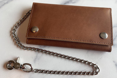 Tan Premium Leather Biker Chain Wallet With ID Window - Bullhide Belts