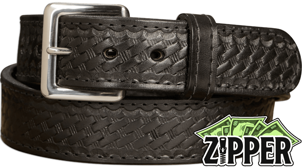 Black Basket Weave English Bridle Leather Money Belt With 25