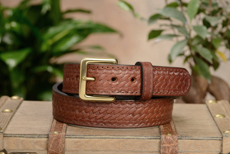 Brown Basket Weave English Bridle Leather Money Belt With 25 Zipper –