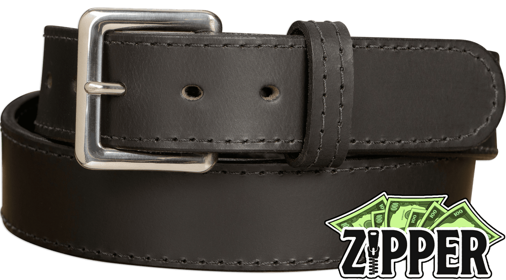Black English Bridle Leather Money Belt With 25 Zipper