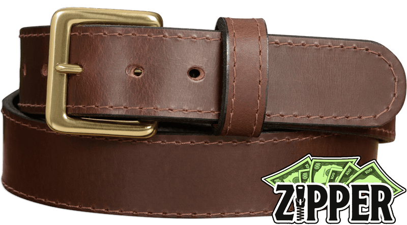 Brown English Bridle Leather Money Belt With 25" Zipper - Bullhide Belts