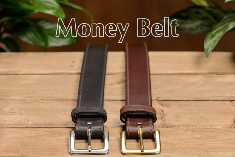 Black English Bridle Leather Money Belt With 25" Zipper - Bullhide Belts