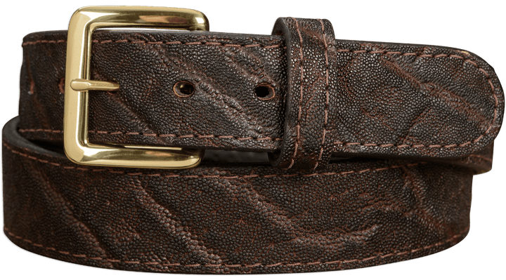 COLDWATER CREEK BELT BROWN LEATHER BRASS COLOR BUCKLE EMBOSSED ELEPHANTS SIZE L Belts for Men Genuine Elephant Skin | TAG® Safari main image 4