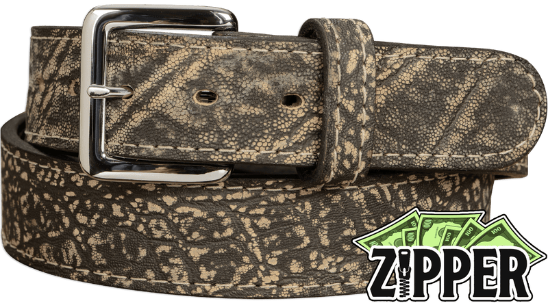 Tree Bark Elephant Money Belt With 25" Zipper - Bullhide Belts