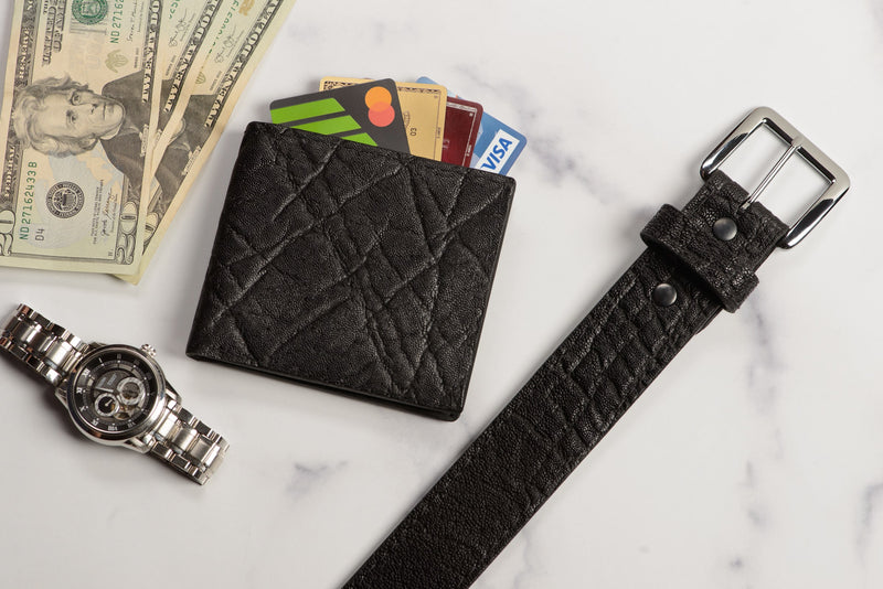 Large Zipper Wallet in Dark Black Elephant Suede Leather - Bill Wall  Leather Inc.