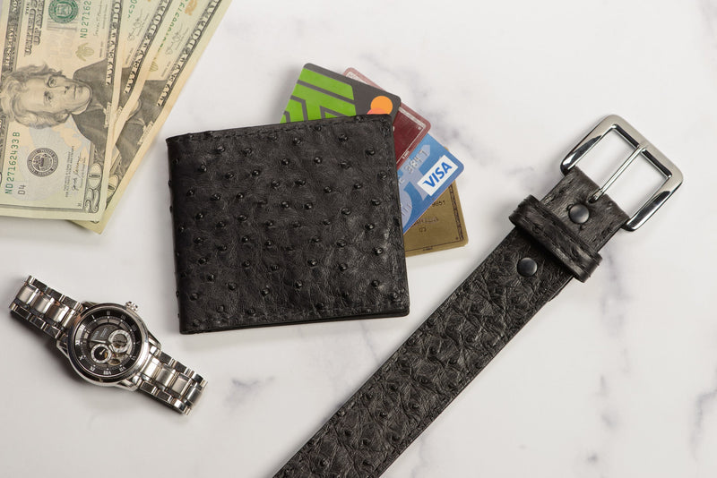 Black Ostrich Bifold Wallet - Bullhide Belts