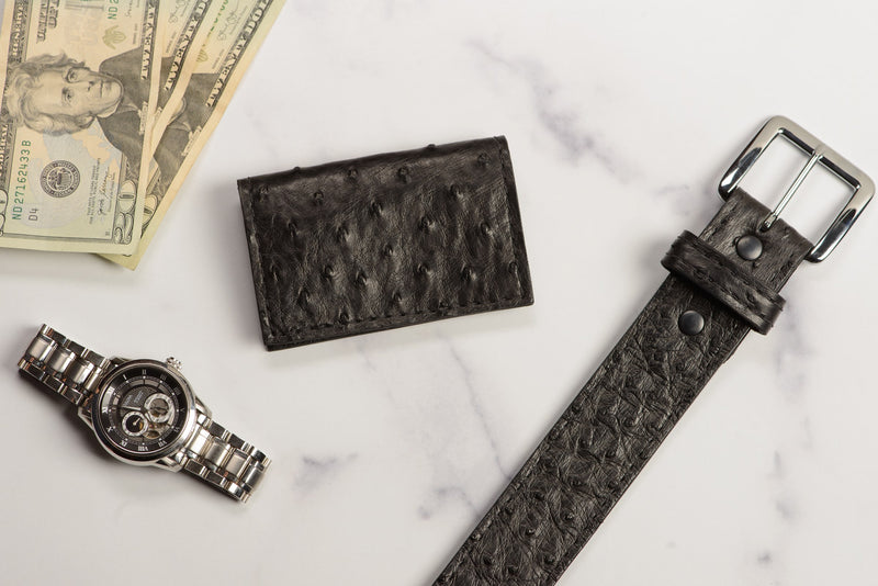 Black Ostrich Credit Card & Business Card Wallet - Bullhide Belts