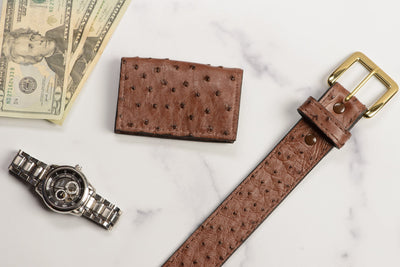 Brown Ostrich Credit Card & Business Card Wallet - Bullhide Belts