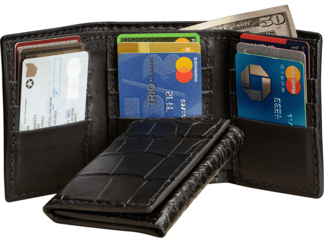 Black Alligator Trifold Wallet – BullhideBelts.com