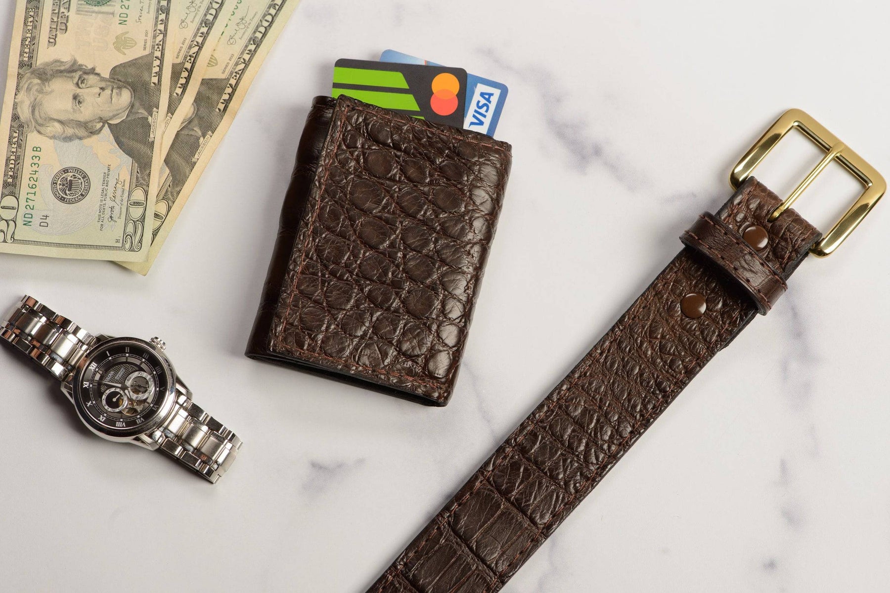 Brown Alligator Trifold Wallet