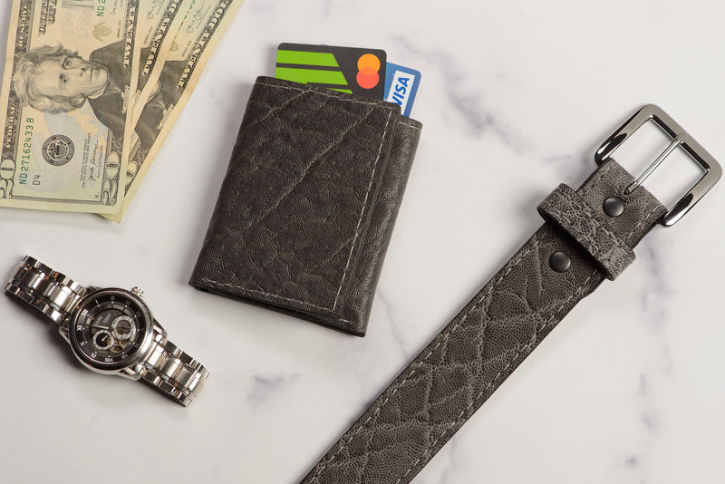 Charcoal Gray Elephant Trifold Wallet - Bullhide Belts