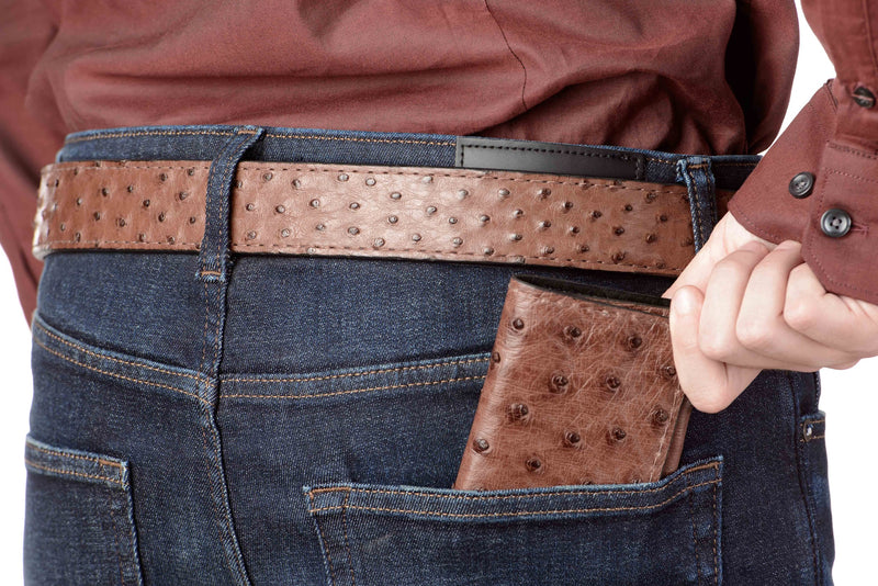 Brown Ostrich Trifold Wallet - Bullhide Belts