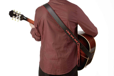 Black And Red Deluxe Leather Padded Guitar Strap With Adjustable Lace - Bullhide Belts