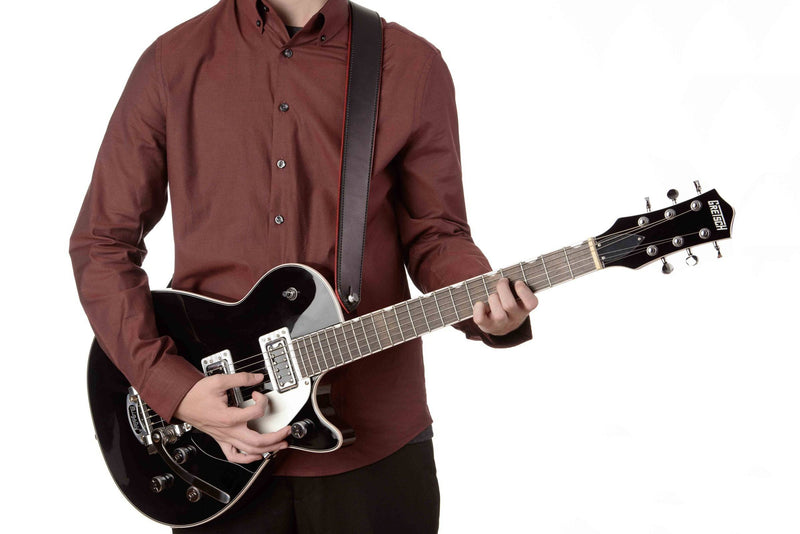 Black And Red Deluxe Leather Padded Guitar Strap With Adjustable Lace - Bullhide Belts