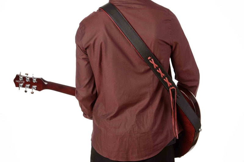Black And Red Deluxe Leather Padded Guitar Strap With Adjustable Lace - Bullhide Belts
