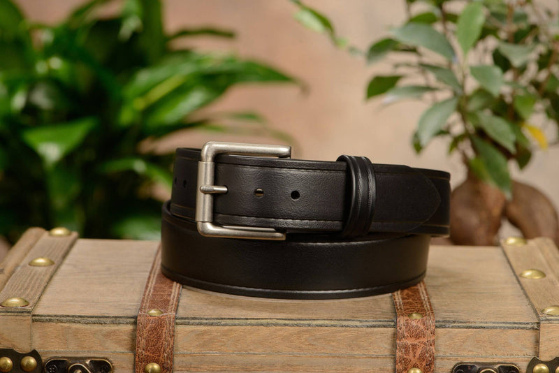 The Hercules Belt™ -  Black With Brushed Nickel Roller Buckle 1.50" (H125) - Bullhide Belts