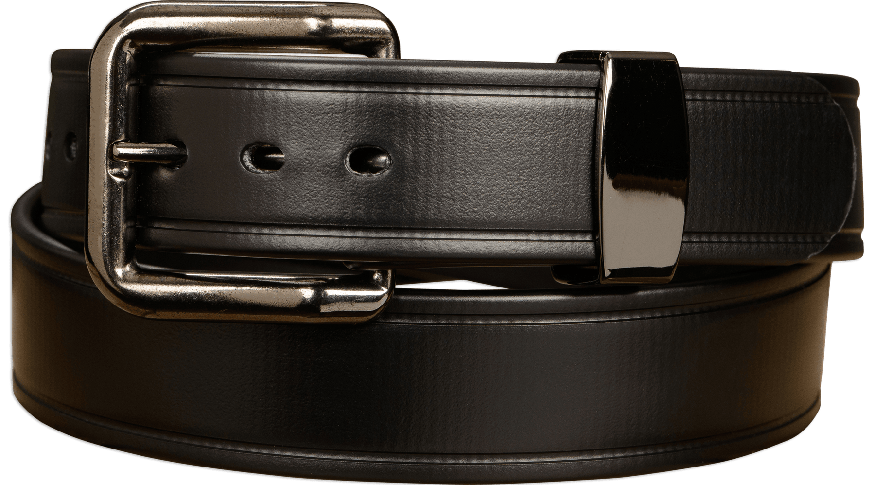 Thick black belt deals with silver buckle