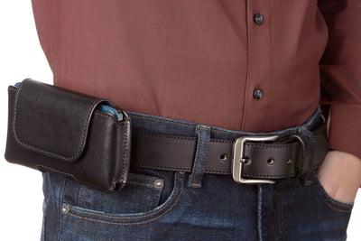 Black Deluxe Leather Horizontal Cellphone Holster Case - Bullhide Belts
