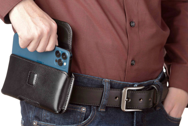 Black Deluxe Leather Horizontal Cellphone Holster Case - Bullhide Belts
