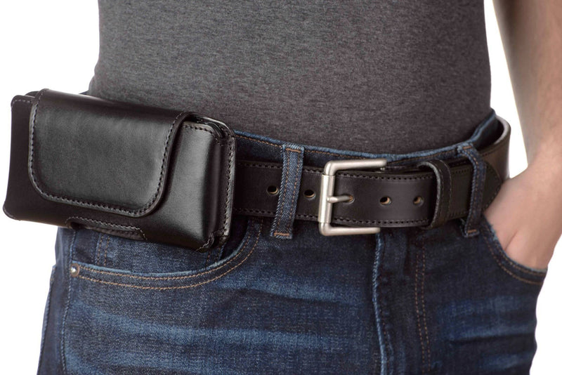 Black Deluxe Leather Horizontal Cellphone Holster Case - Bullhide Belts