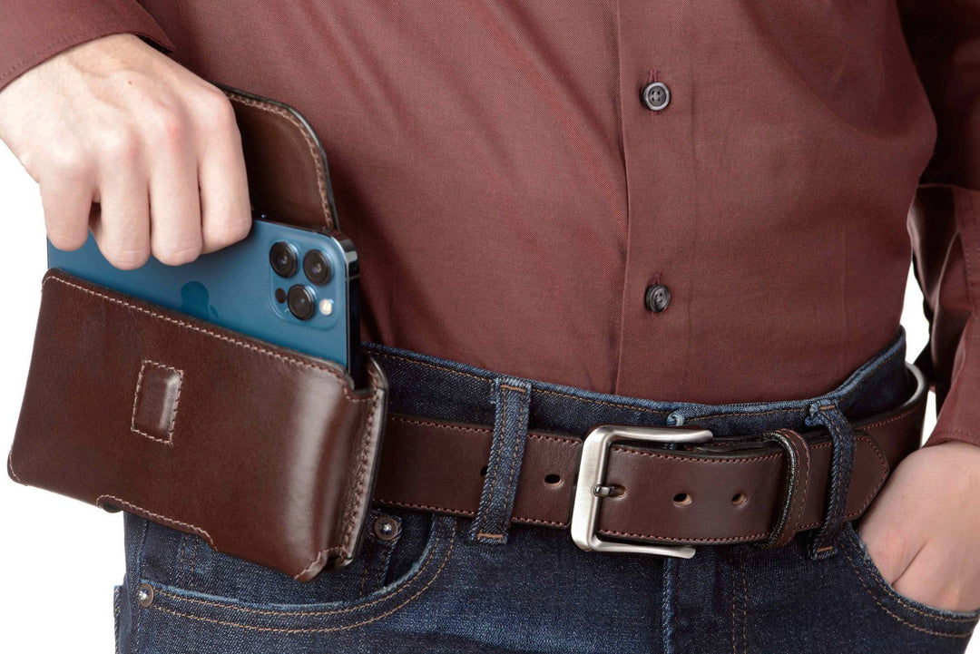 Brown Deluxe Leather Horizontal Cellphone Holster Case BullhideBelts