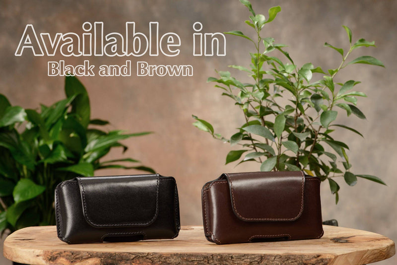 Black Deluxe Leather Horizontal Cellphone Holster Case - Bullhide Belts