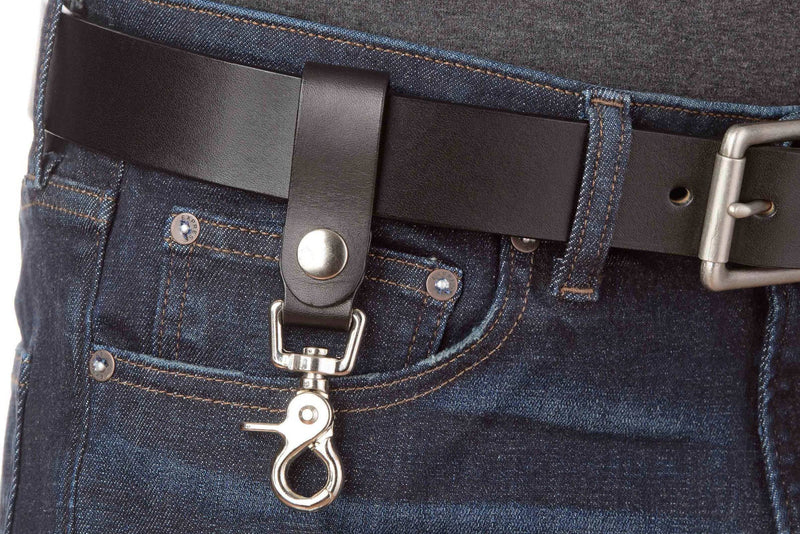 Black Leather Key Hanger With Scissor Snap (SKU 234-18) - Bullhide Belts