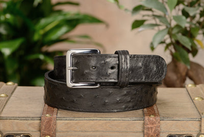 Black South African Ostrich Skin Money Belt With 25" Zipper - Bullhide Belts