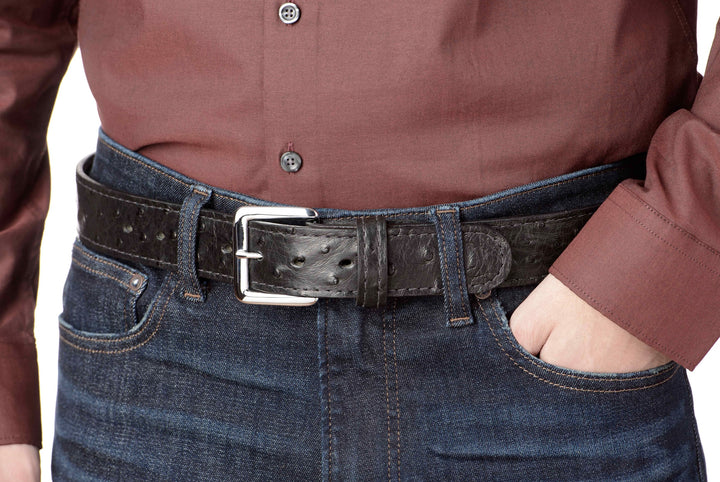 【 BALLY 】 BLACK OSTRICH 〔men's〕 オーストリッチ Men's Black South African Ostrich Skin Leather Belt