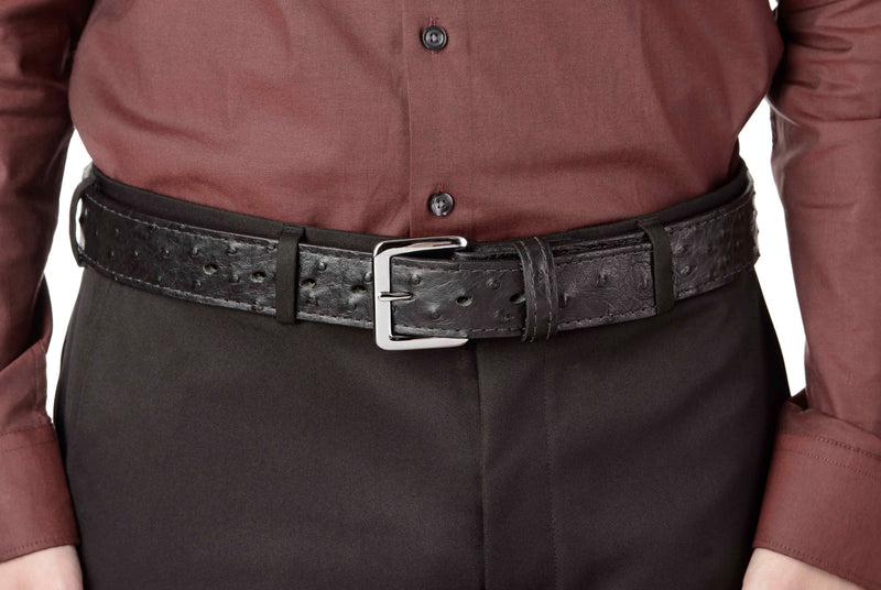 Black South African Ostrich Skin Money Belt With 25" Zipper - Bullhide Belts