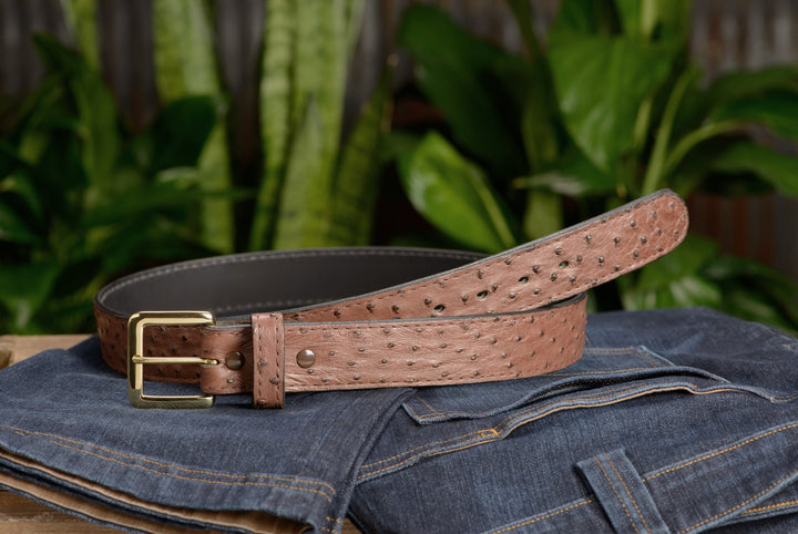 Men's Brown South African Ostrich Skin Leather Belt – BullhideBelts.com Men's Brown South African Ostrich Skin Leather Belt – BullhideBelts.com