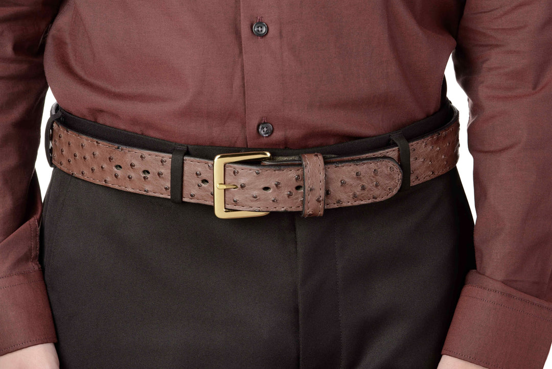 Men's Brown South African Ostrich Skin Leather Belt 42