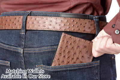 Brown South African Ostrich Skin Max Thickness Gun Belt - Bullhide Belts
