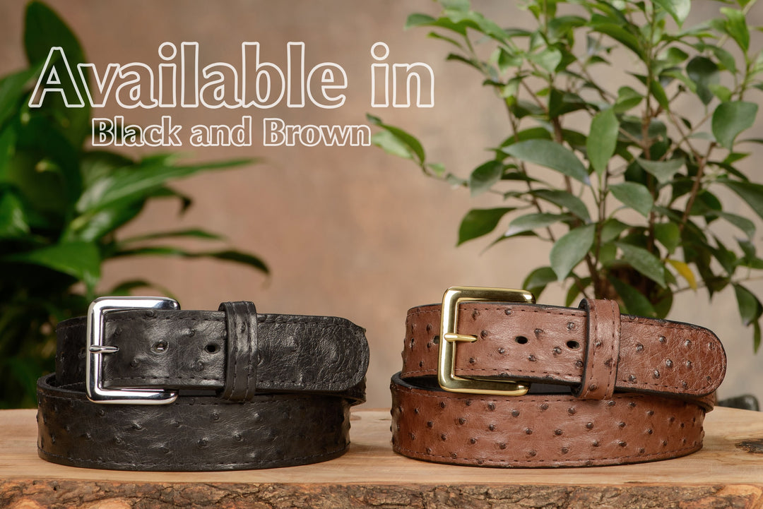 Men's Black South African Ostrich Skin Leather Belt
